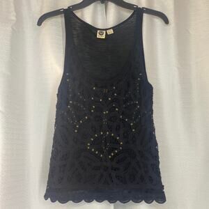 Roxy Black Sleeveless Lace Tank Top metal studs women sz XS